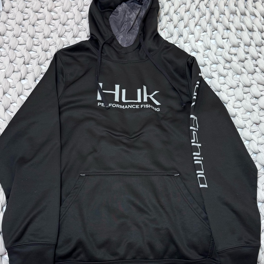 Huk Black Performance Fishing Hoodie with Logo
